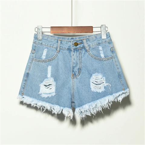 Ripped loose denim shorts